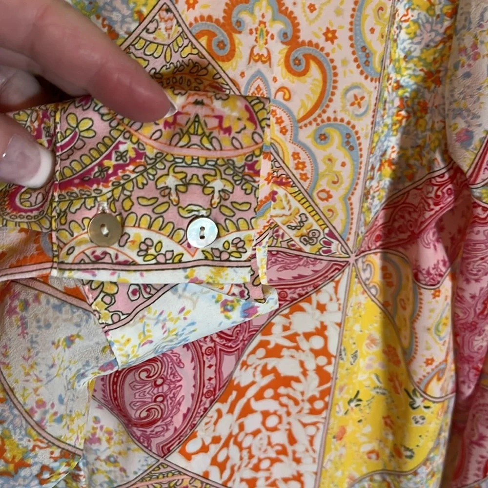 Rose and Olive Bright spring/summer colors, pale pink, and yellow flowy top. - Picture 4 of 6